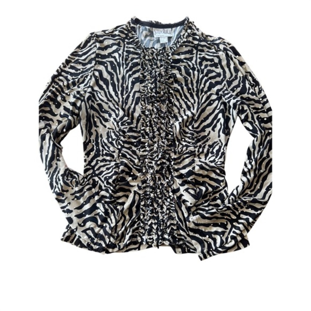 Joseph Ribkoff Zebra Print Ruffle Front Top Y2K‎ Made in Canada 12 Style 004035
